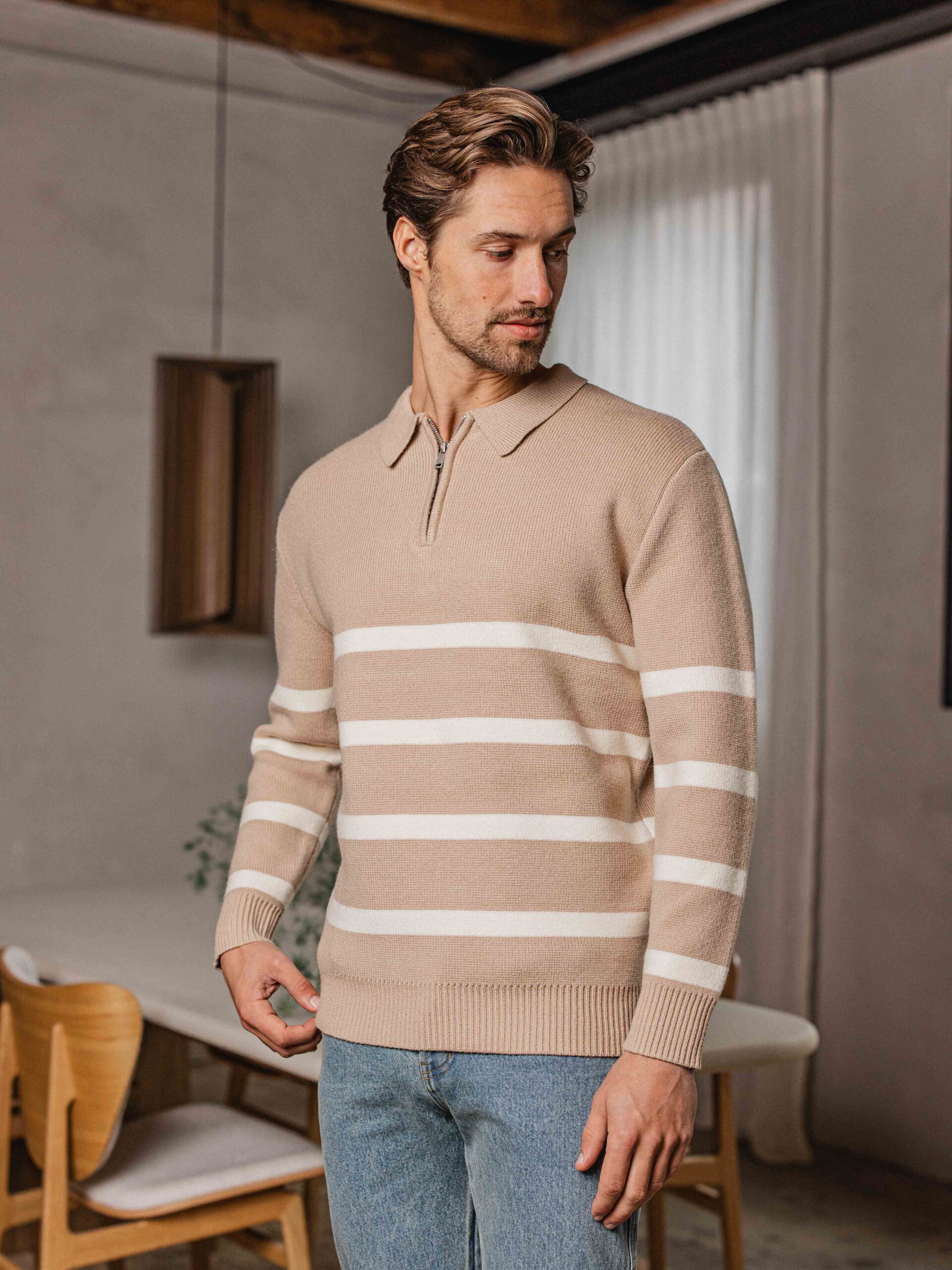 Beige Stripe Sweater 1608 WEAR