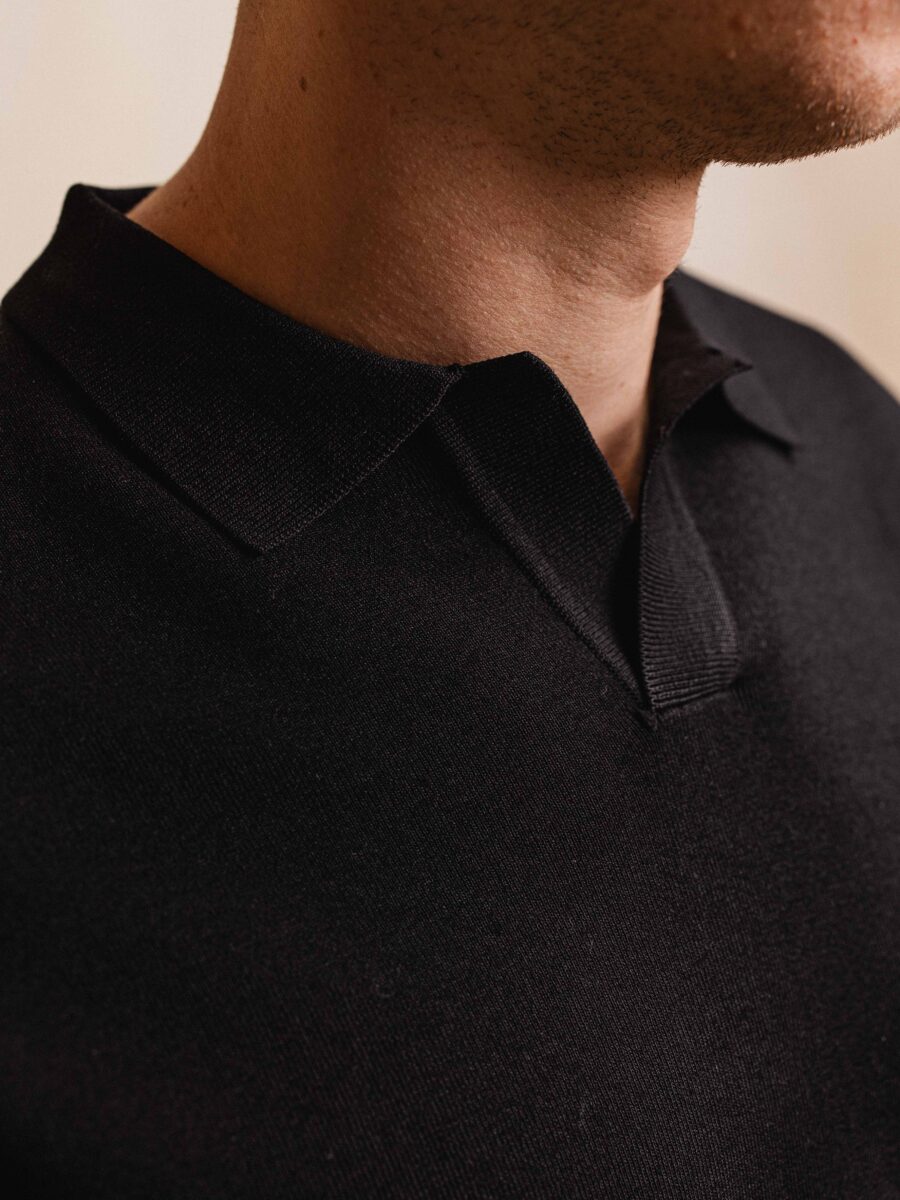 Black Knit Longsleeve Polo