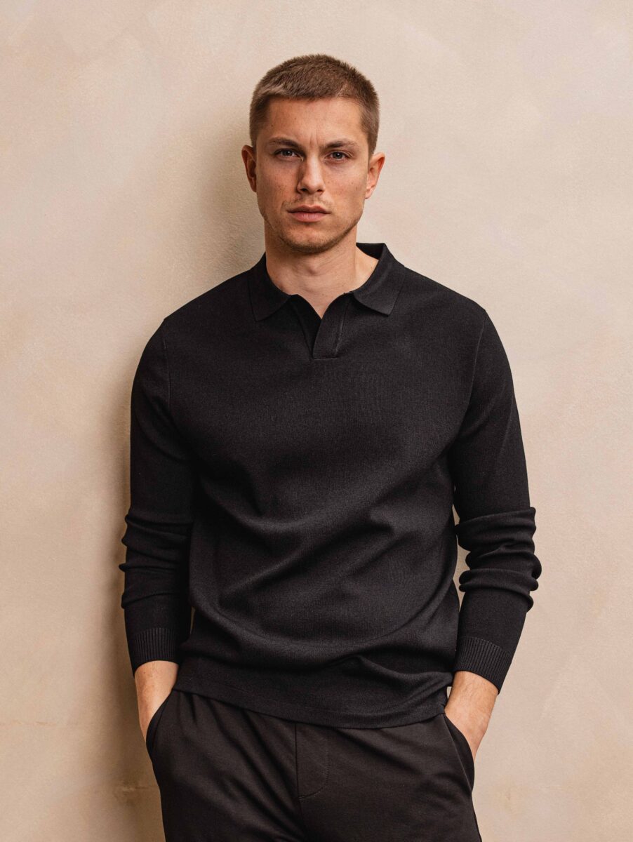 Black Knit Longsleeve Polo