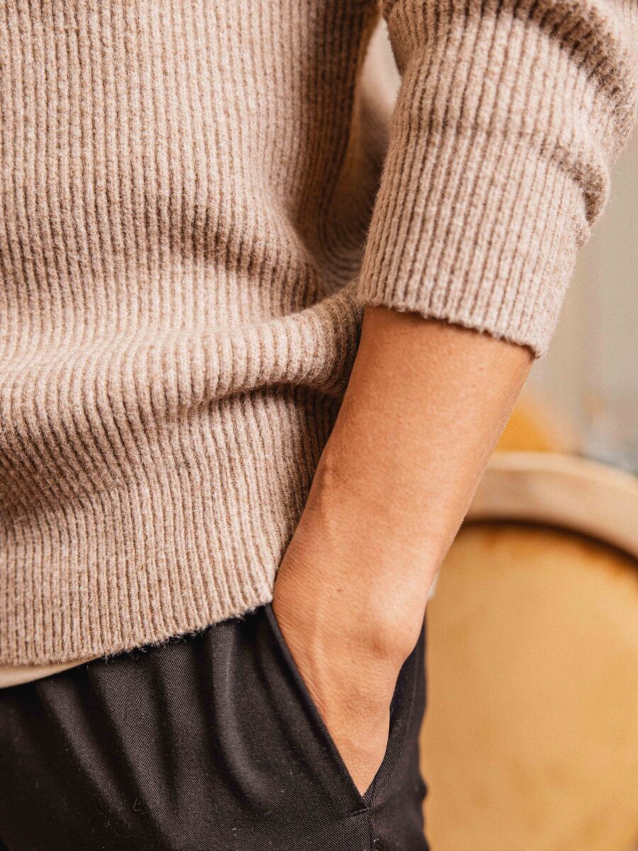 Beige Knitted Zipper Sweater