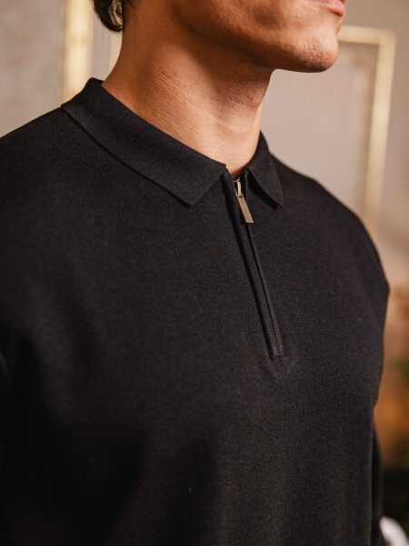 Black Knit Zipper Polo