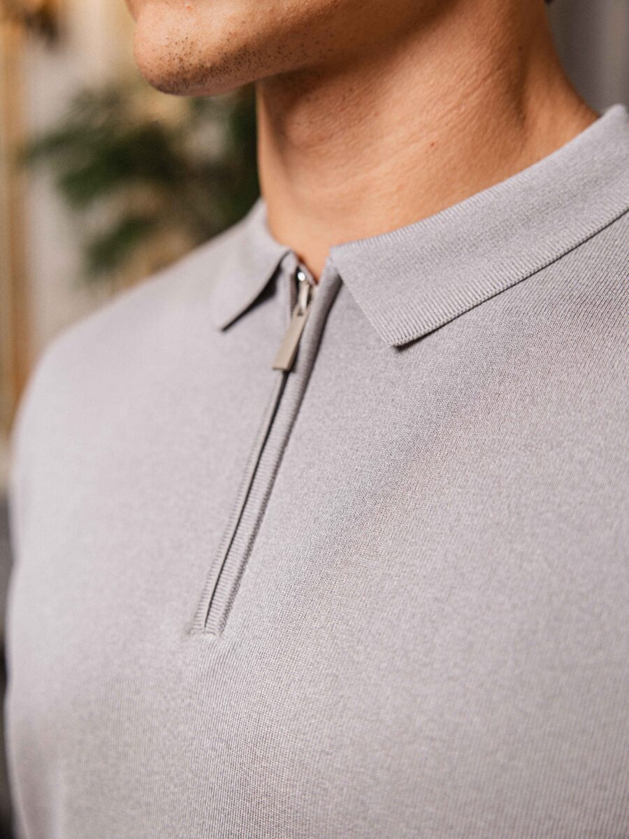 Grey Knit Zipper Polo