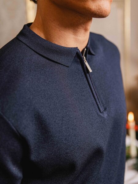 Navy Knit Zipper Polo