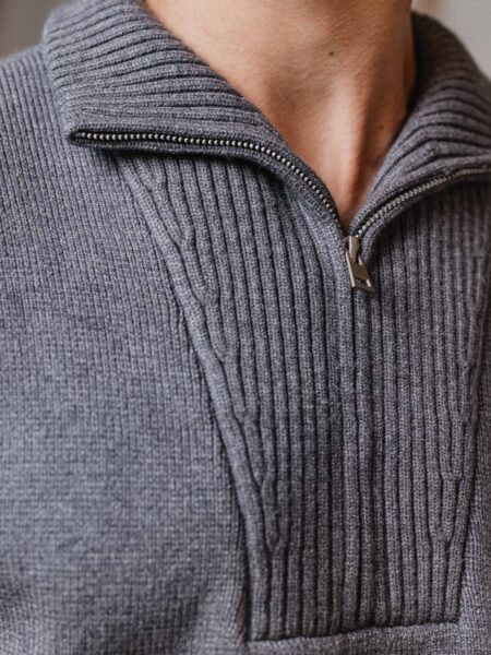 Grey Knitted Zipper Sweater