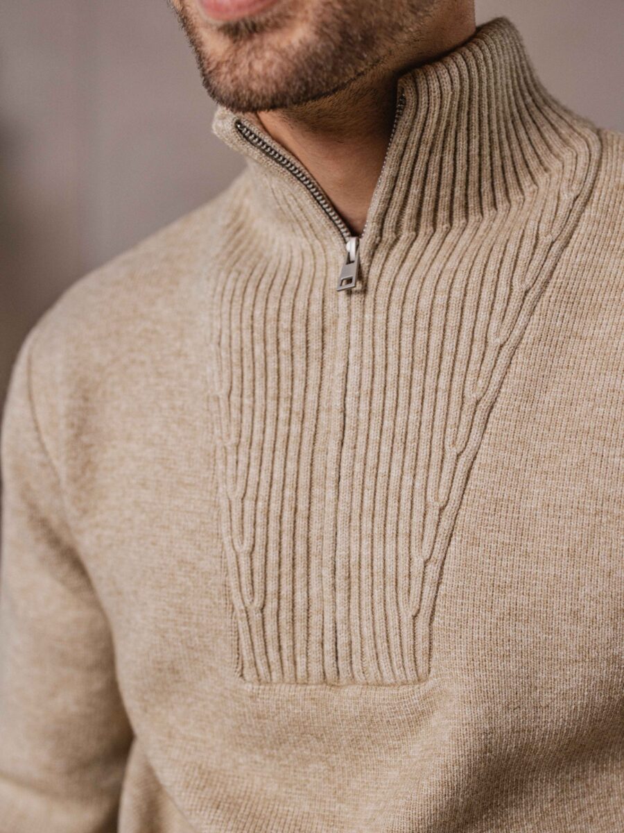 Brown Knitted Zipper Sweater