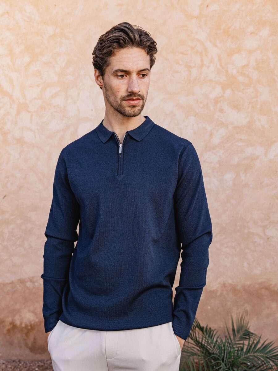 Navy Knit Zipper Polo