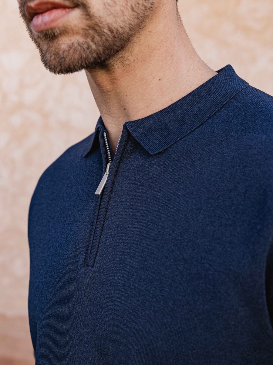 Navy Knit Zipper Polo