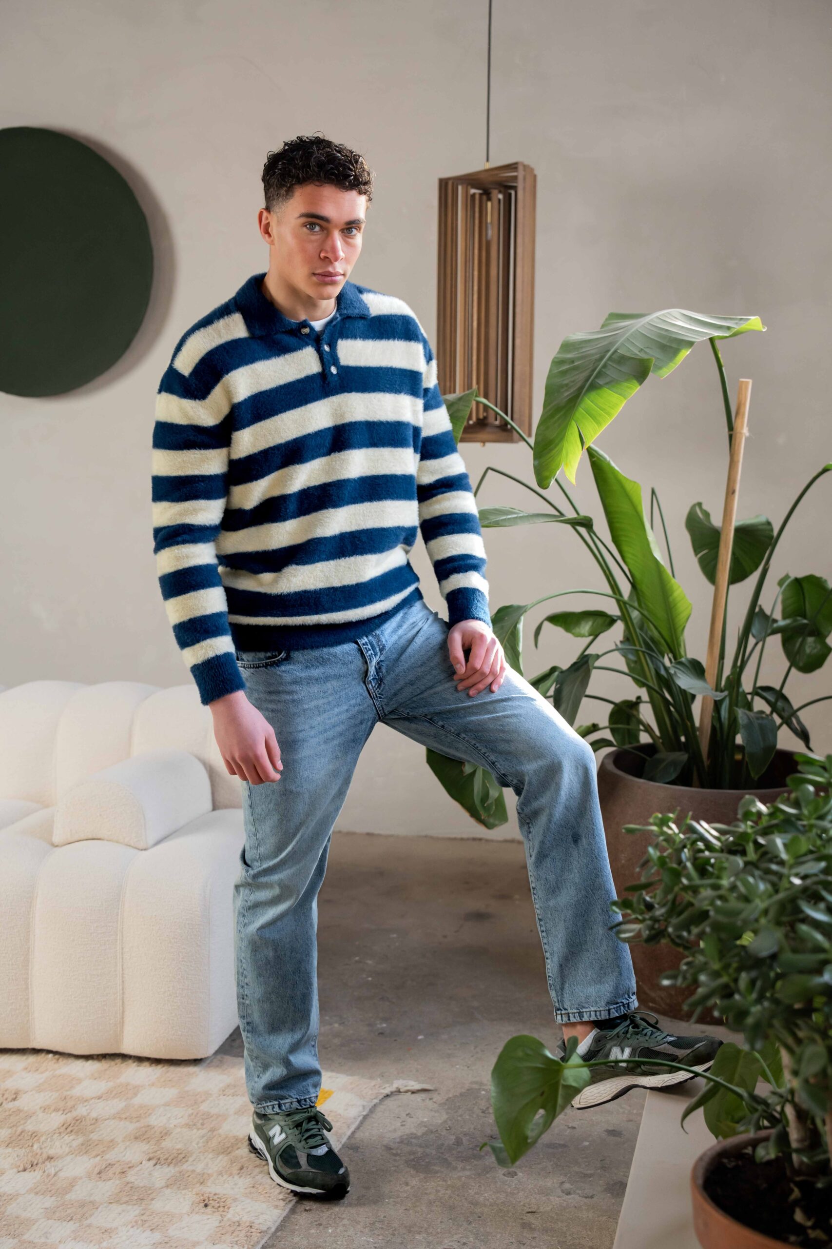 Fluffy Stripe Polo Sweater 1608 WEAR