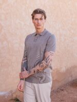 Light Brown Knit Polo Button