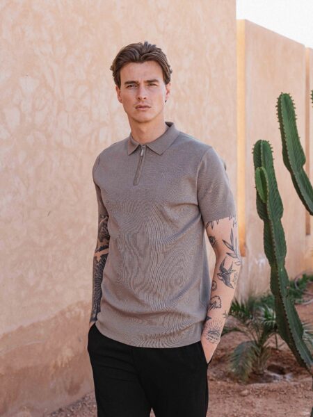 Brown Knit Polo Zipper