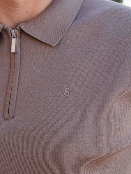 Brown Knit Polo Zipper