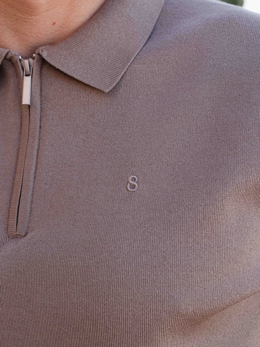 Brown Knit Polo Zipper