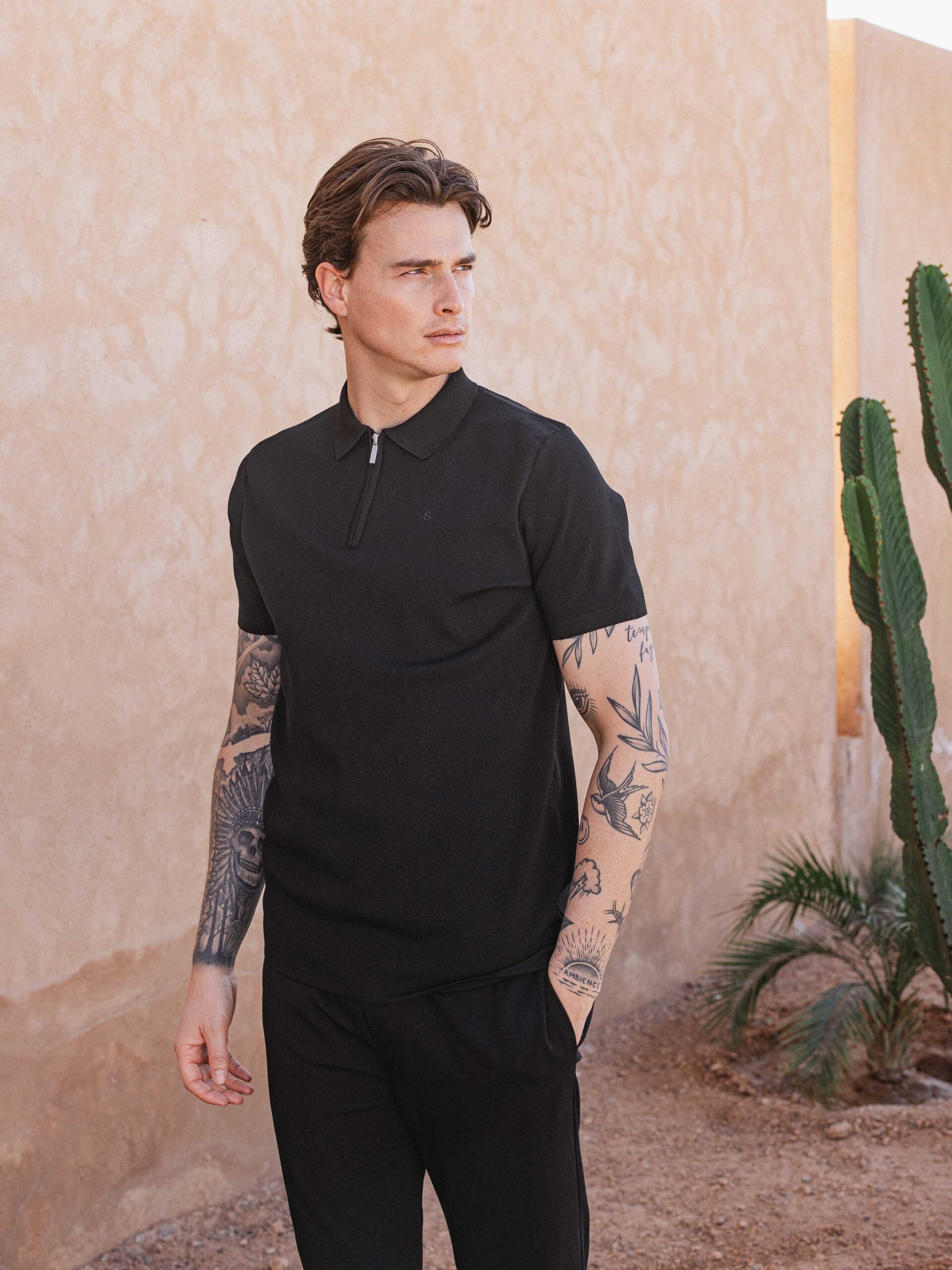 Black Knit Polo Zipper 1608 WEAR