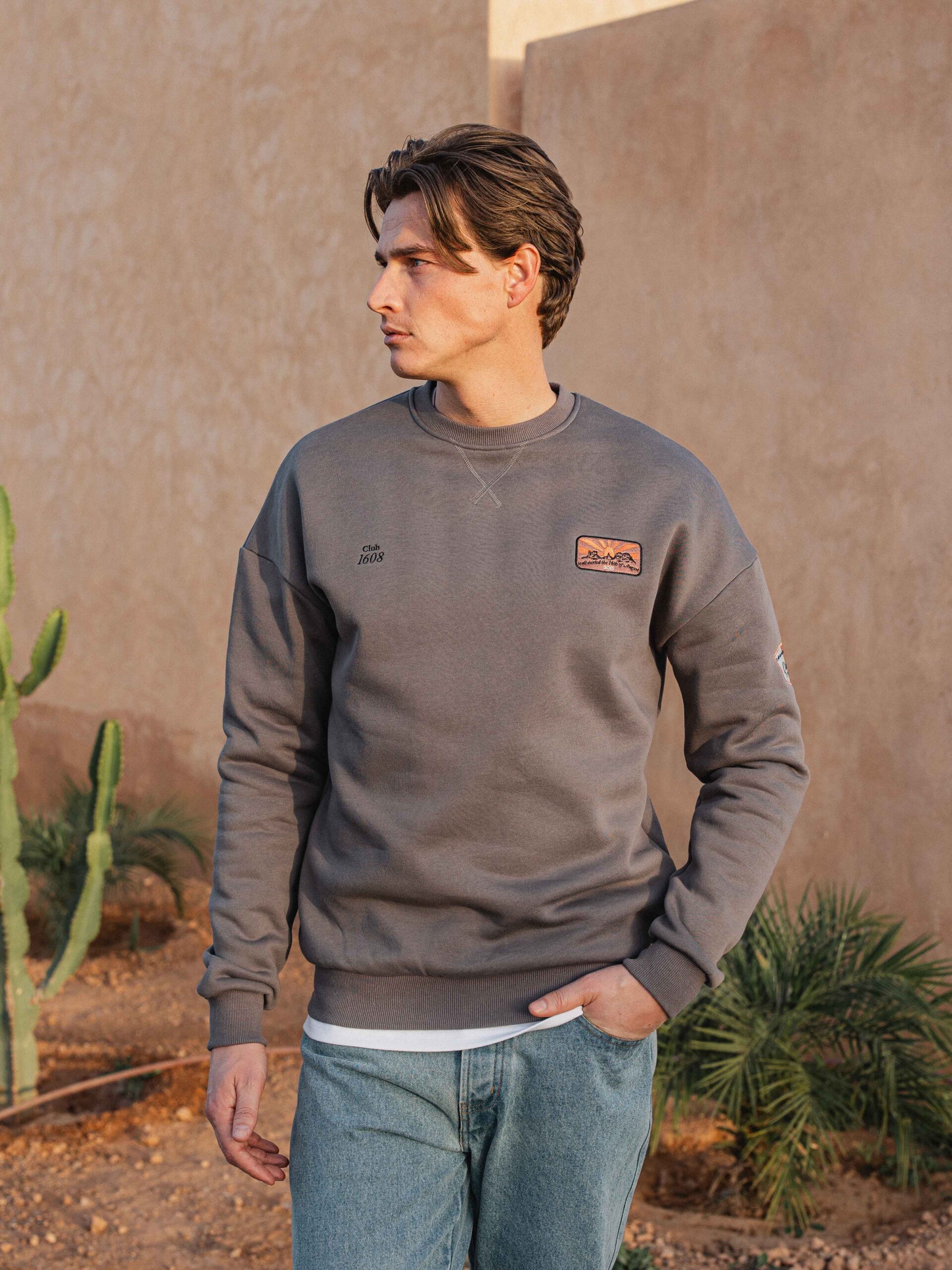 Dark Grey Oversized Patch Sweater 1608 WEAR
