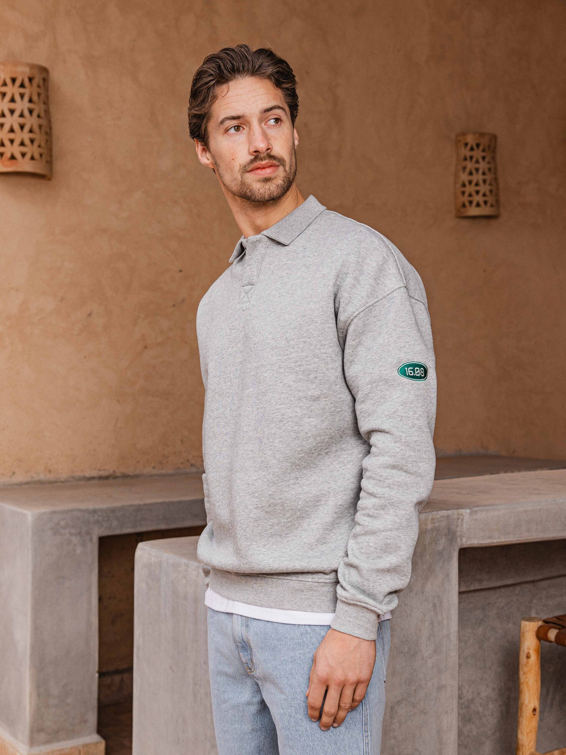 Grey Patch Oversized Polo Sweater 1608 WEAR