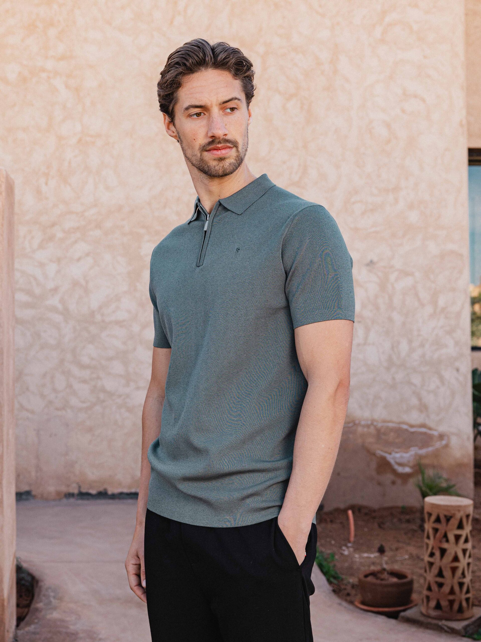 Sea Green Knit Polo Zipper 1608 WEAR