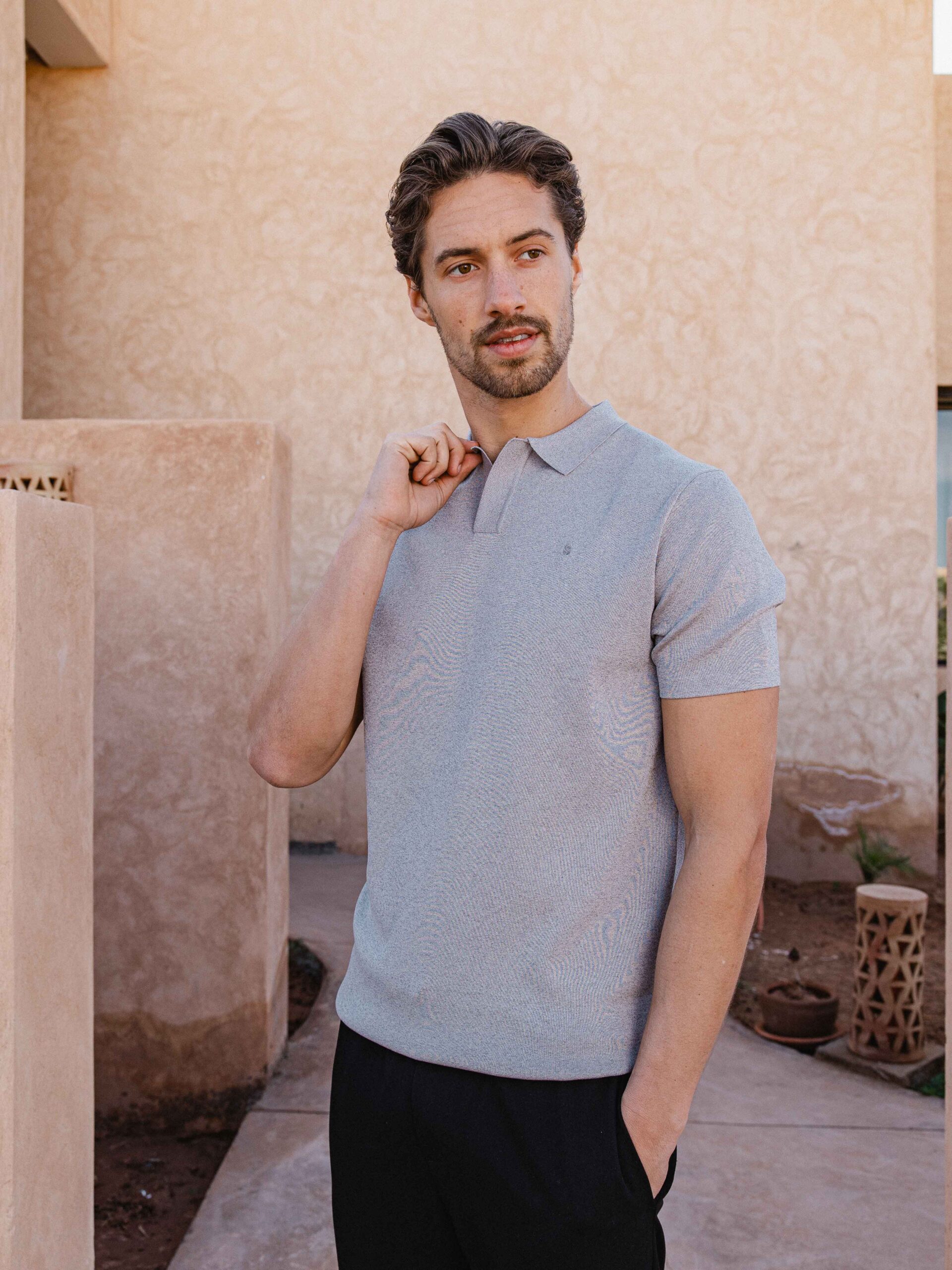 Light Grey Melange V-polo 1608 WEAR