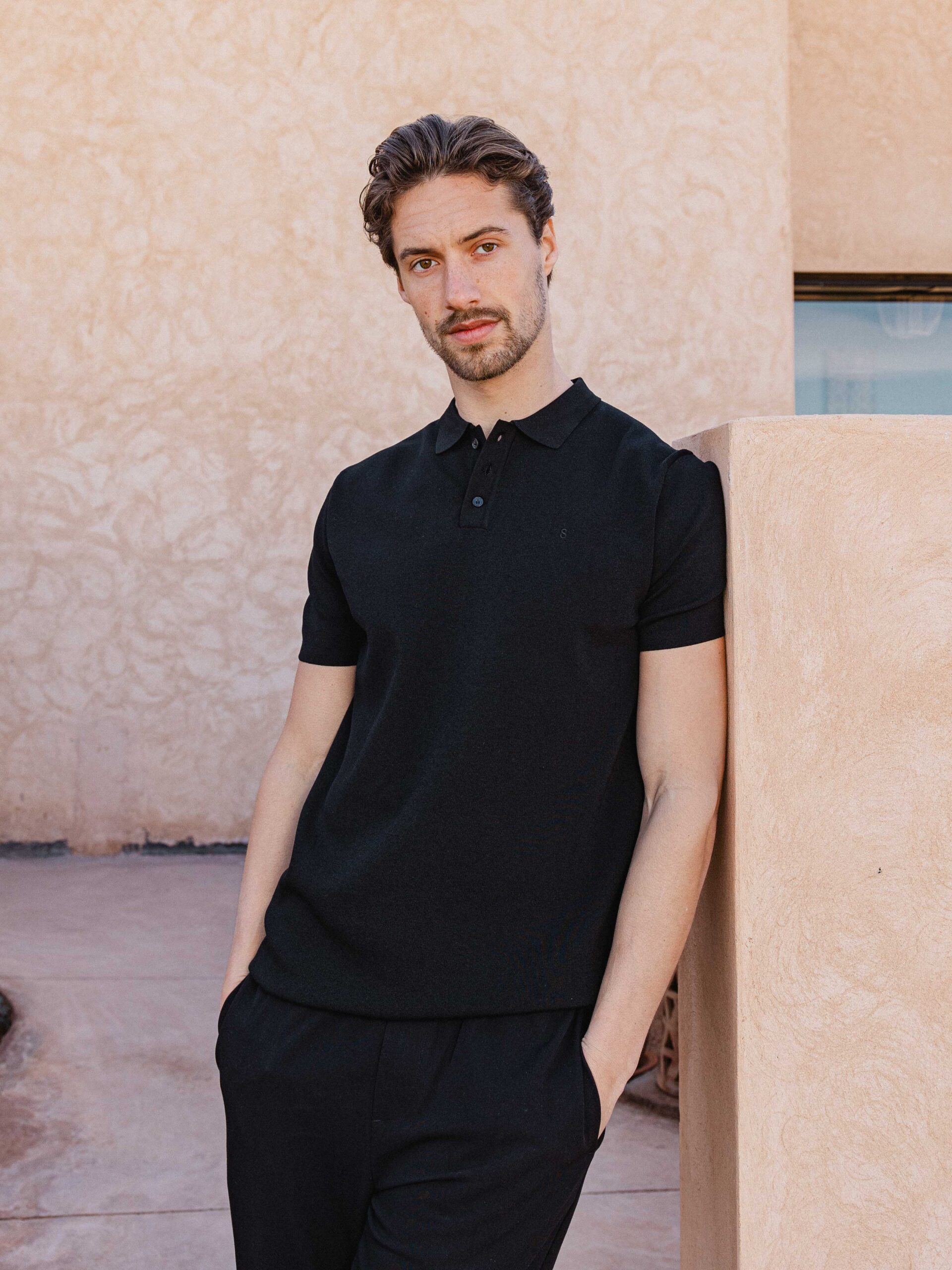 Black Knit Button Polo 1608 WEAR