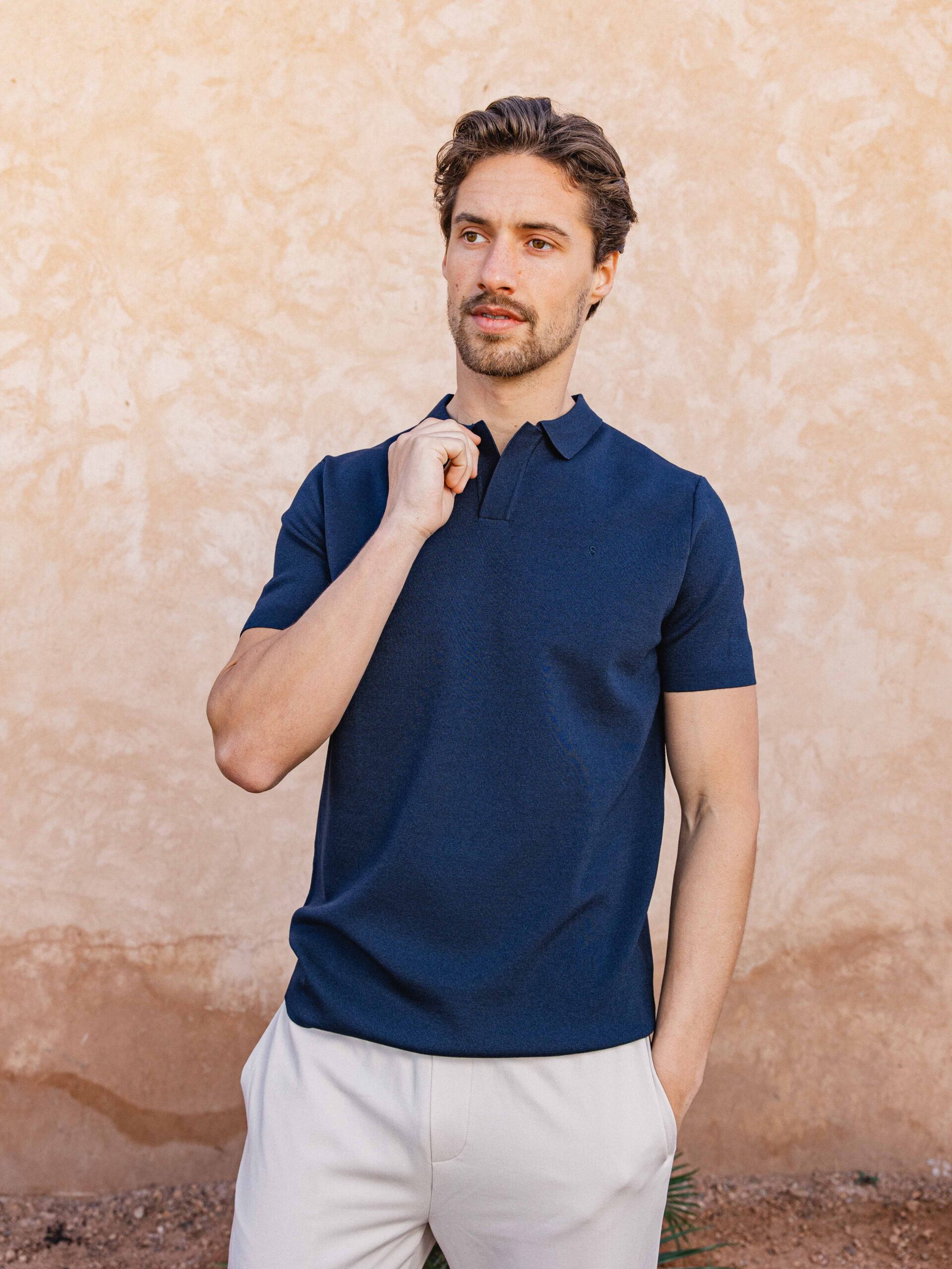 Navy Knit V-polo 1608 WEAR
