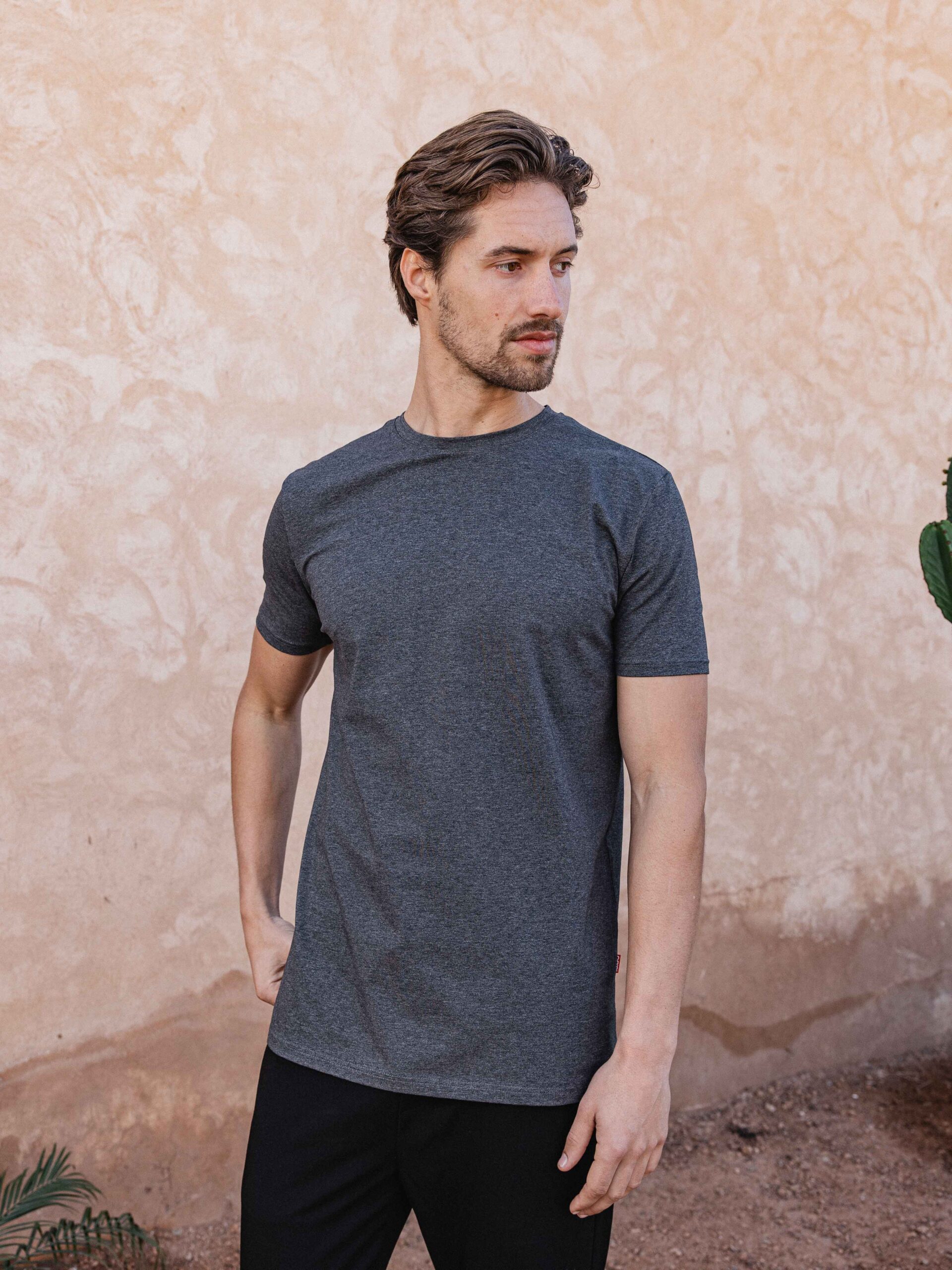 Dark Grey Melange Slimfit T-shirt 1608 WEAR