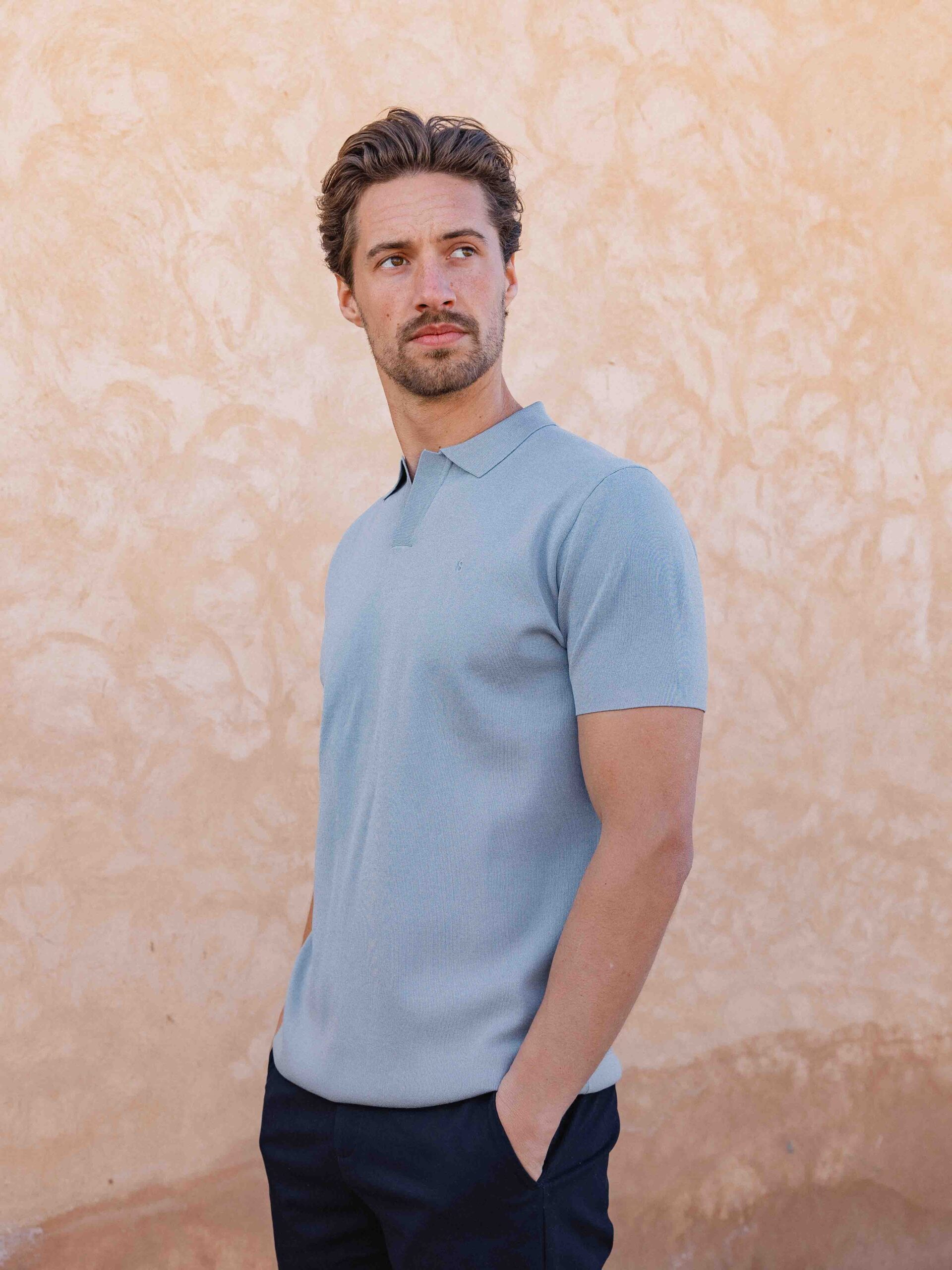 Light Blue Knit V-Polo 1608 WEAR