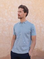 Light Blue Knit V-Polo