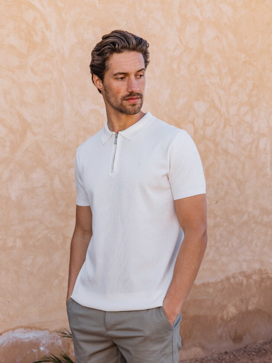 White Knit Polo Zipper