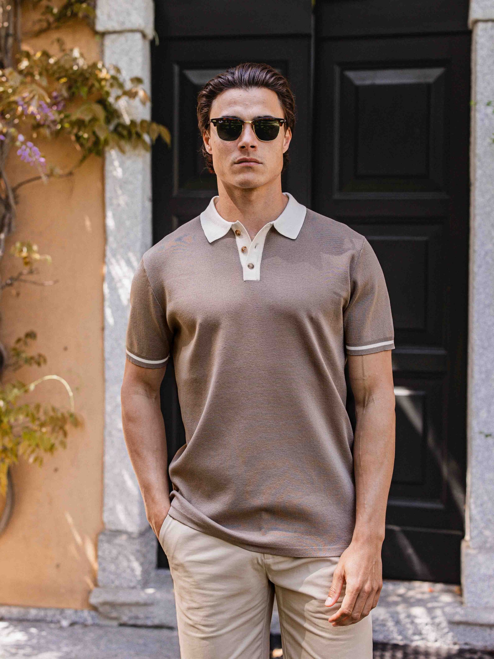 Brown Knit Collar Polo 1608 WEAR
