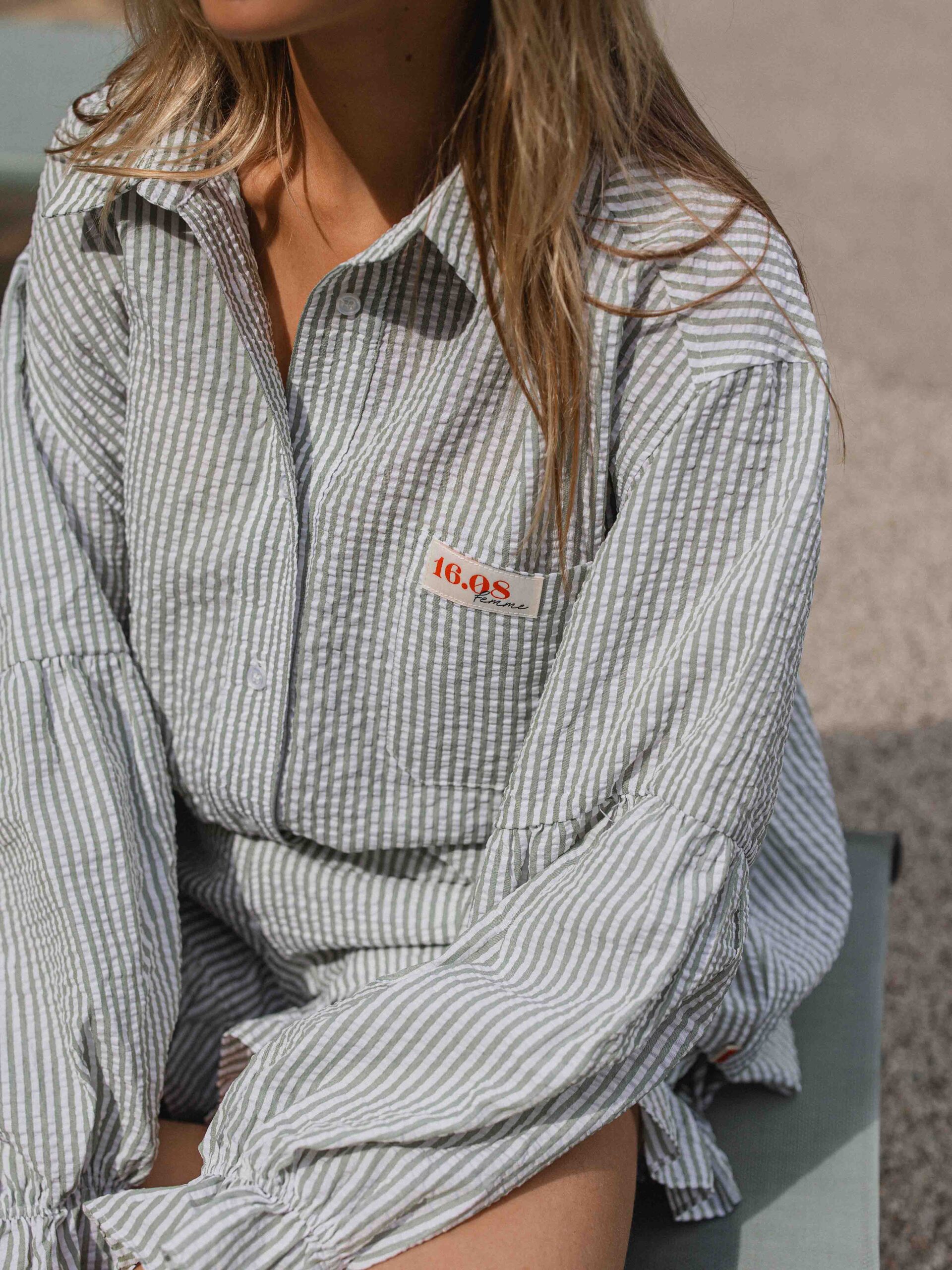Green Stripe Oversized Ruffle Blouse 1608 WEAR