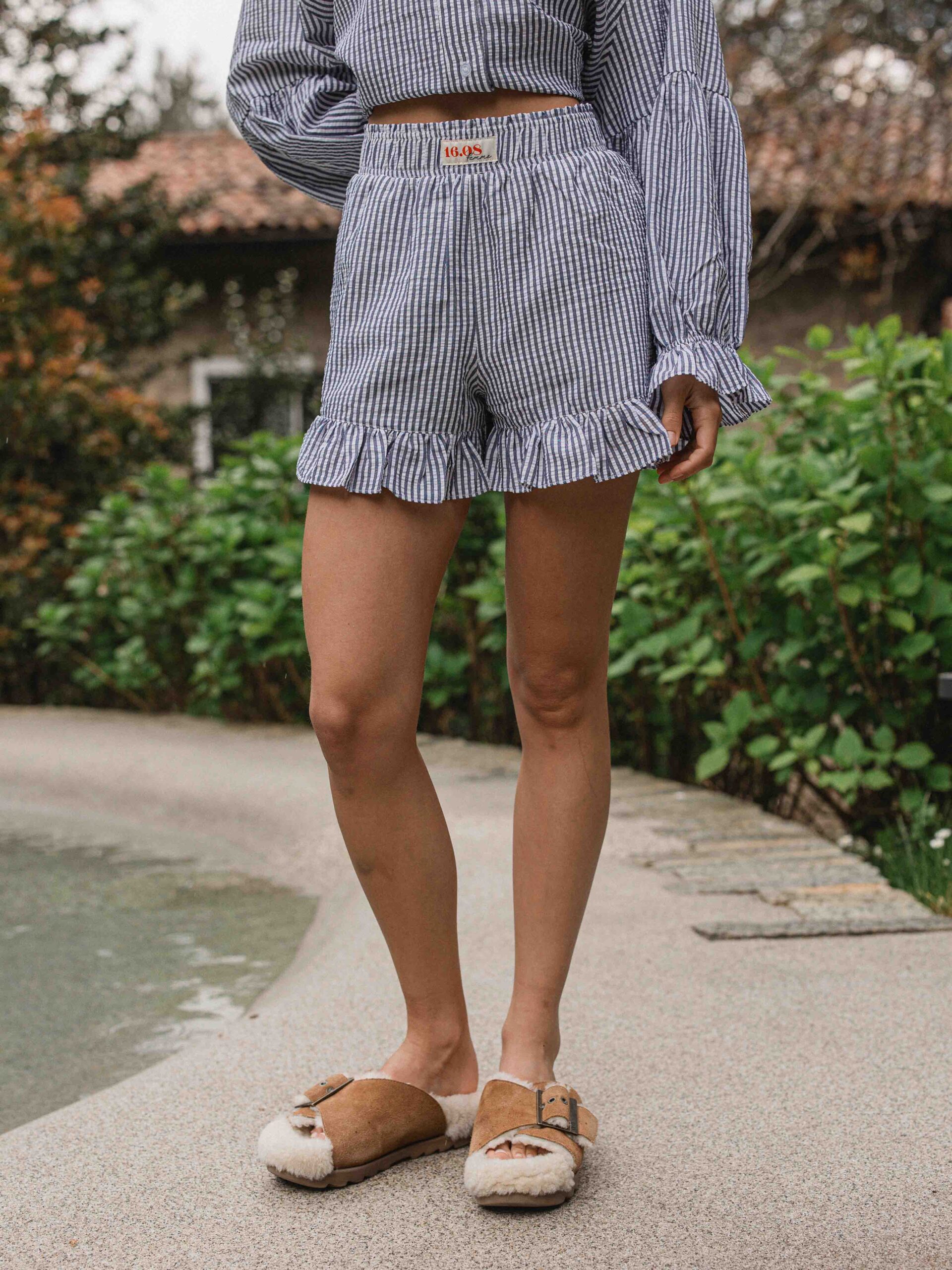 Blue Stripe Ruffle Short 1608 WEAR