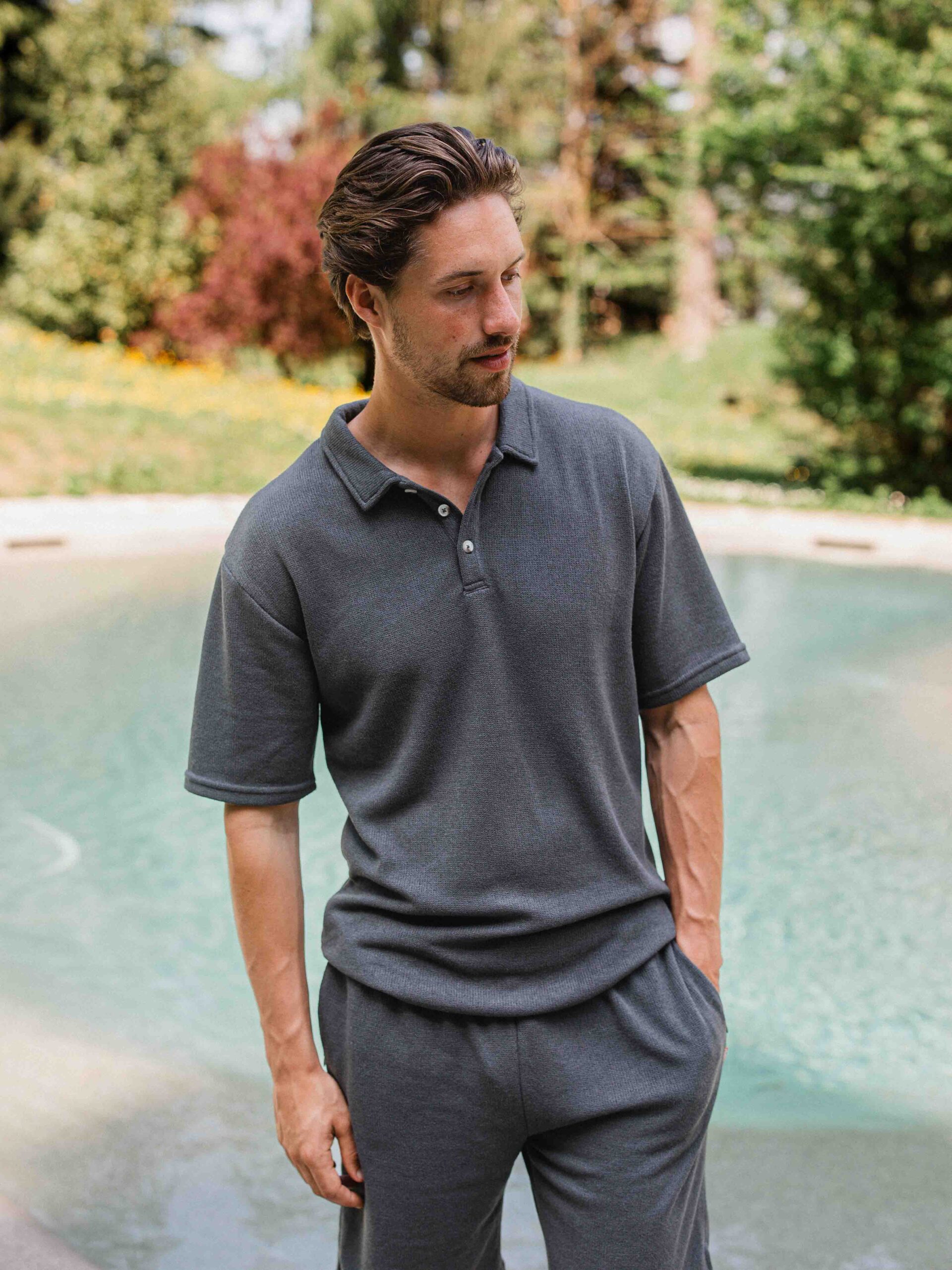 Dark Grey Knitted Polo 1608 WEAR