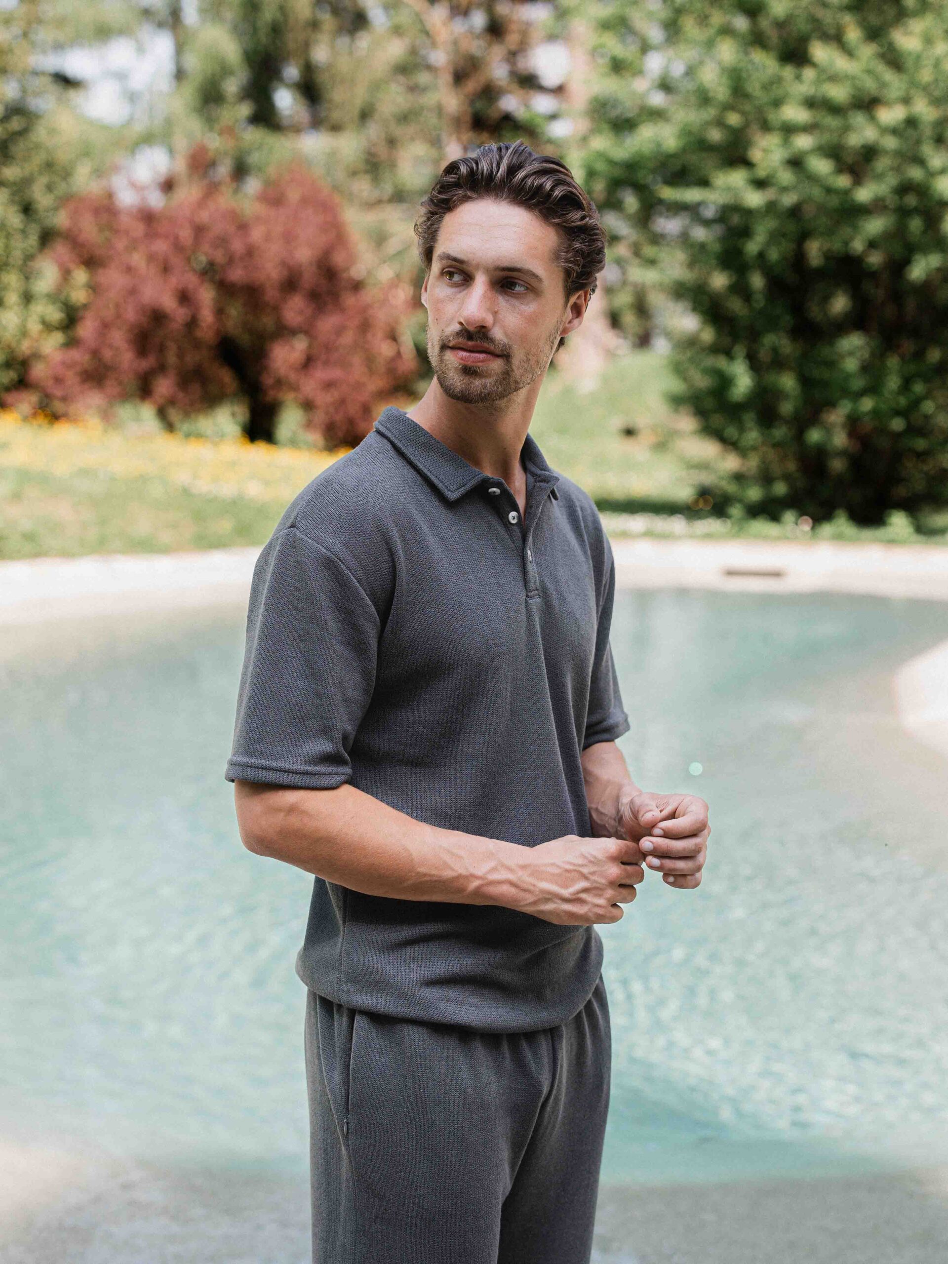 Dark Grey Knitted Polo 1608 WEAR