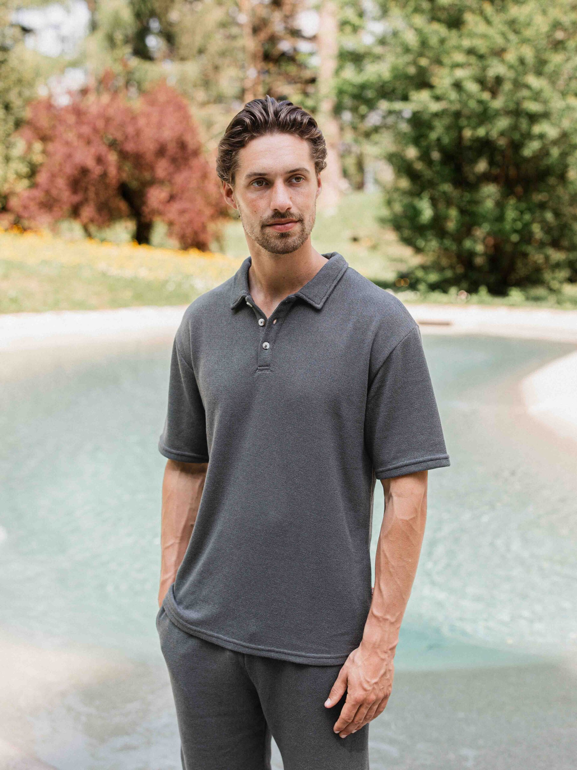 Dark Grey Knitted Polo 1608 WEAR