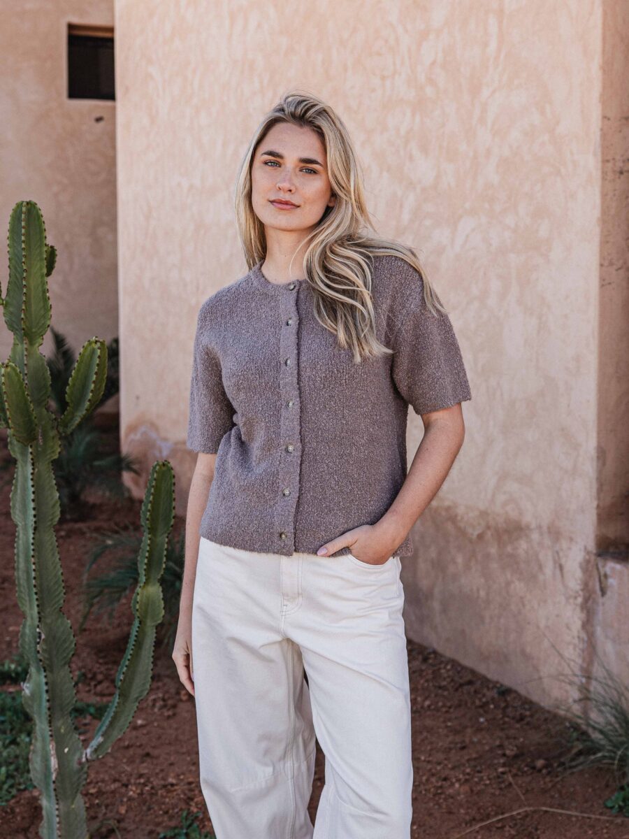 Taupe Boucle Cardigan