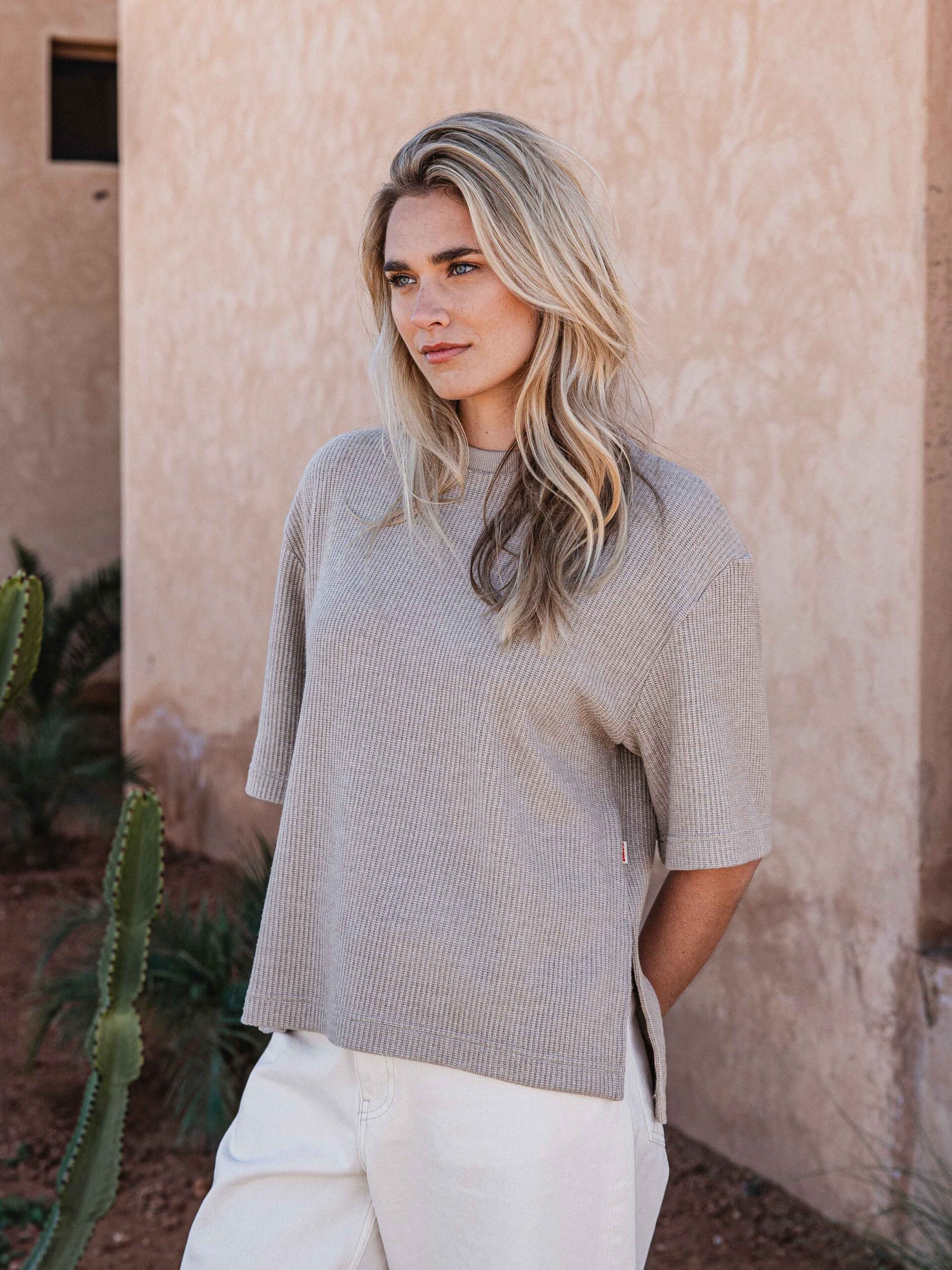 Beige Knit T-shirt 1608 WEAR