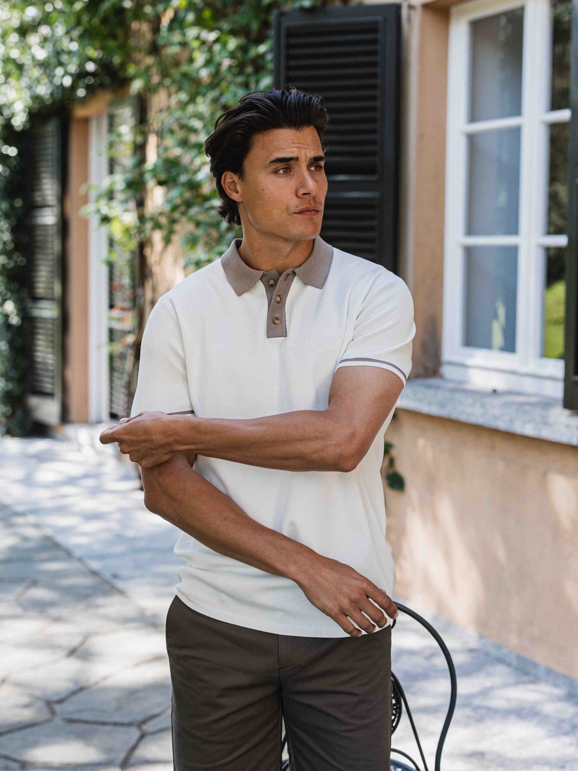 White Knit Collar Polo 1608 WEAR