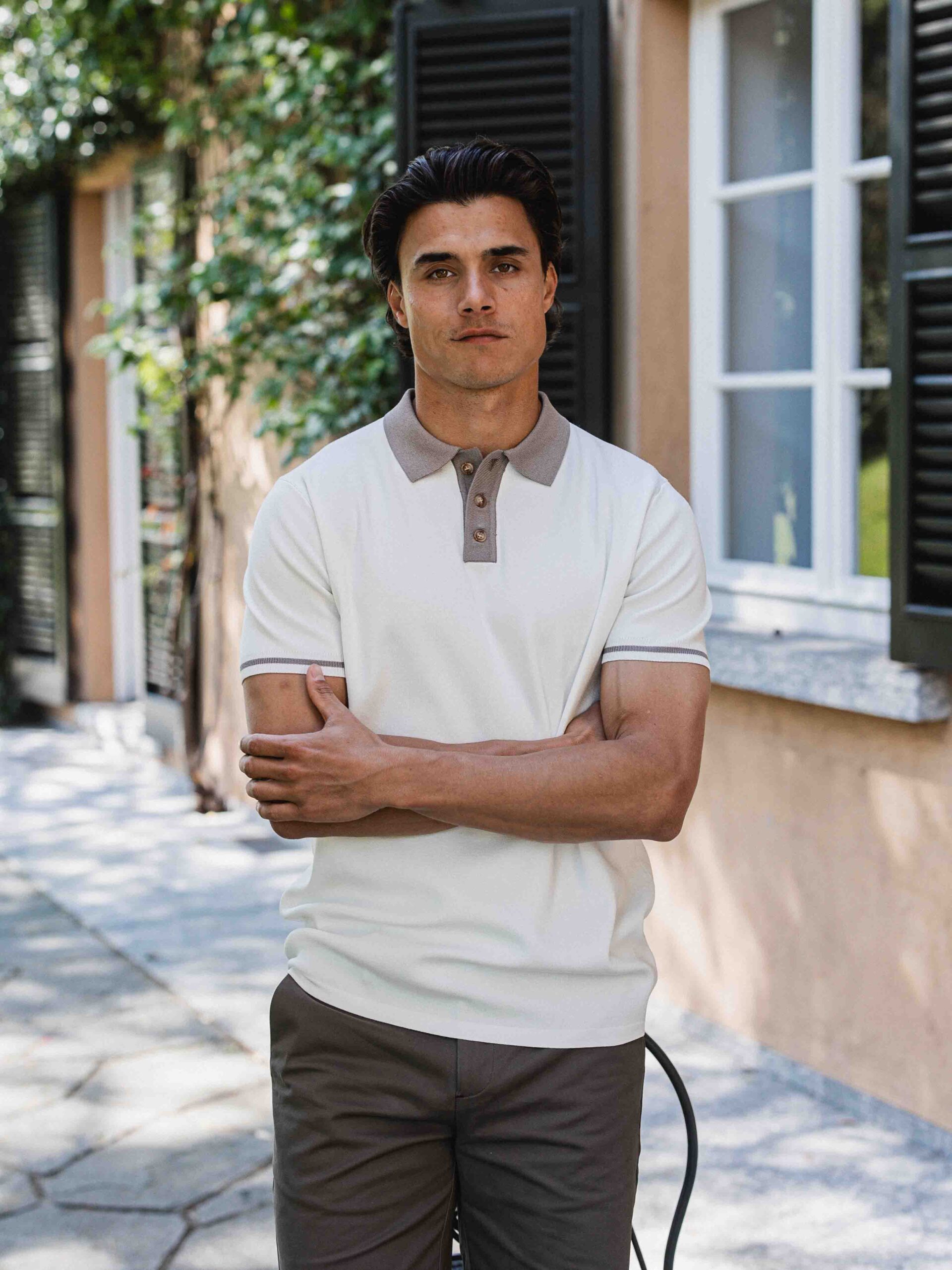 White Knit Collar Polo 1608 WEAR