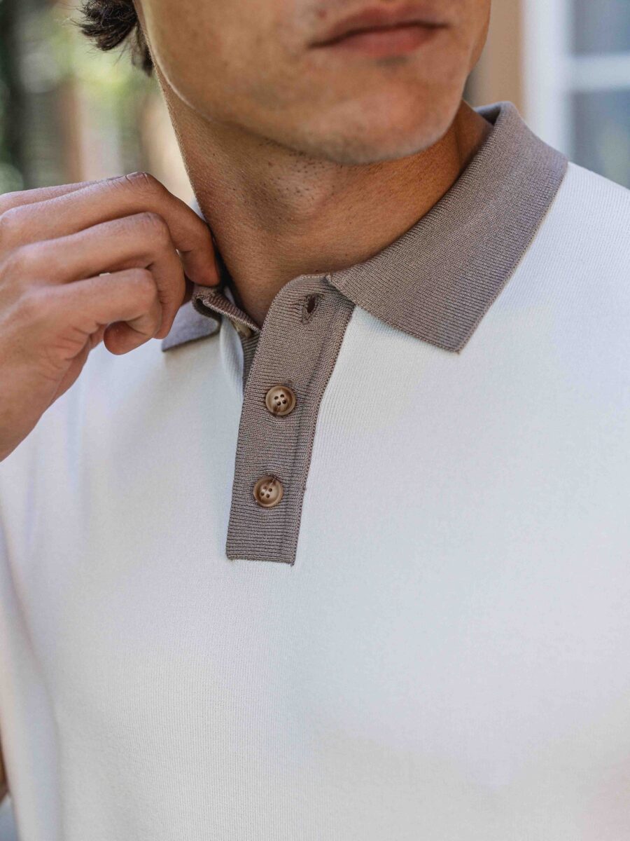 White Knit Collar Polo