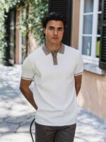 White Knit Collar Polo