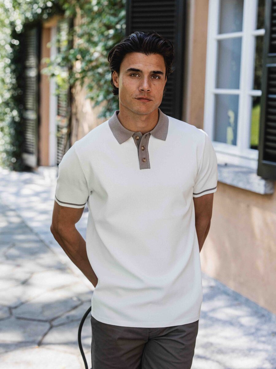 White Knit Collar Polo