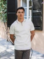White Knit Button Polo