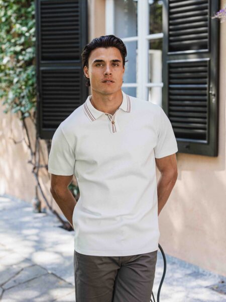 White Knit Button Polo