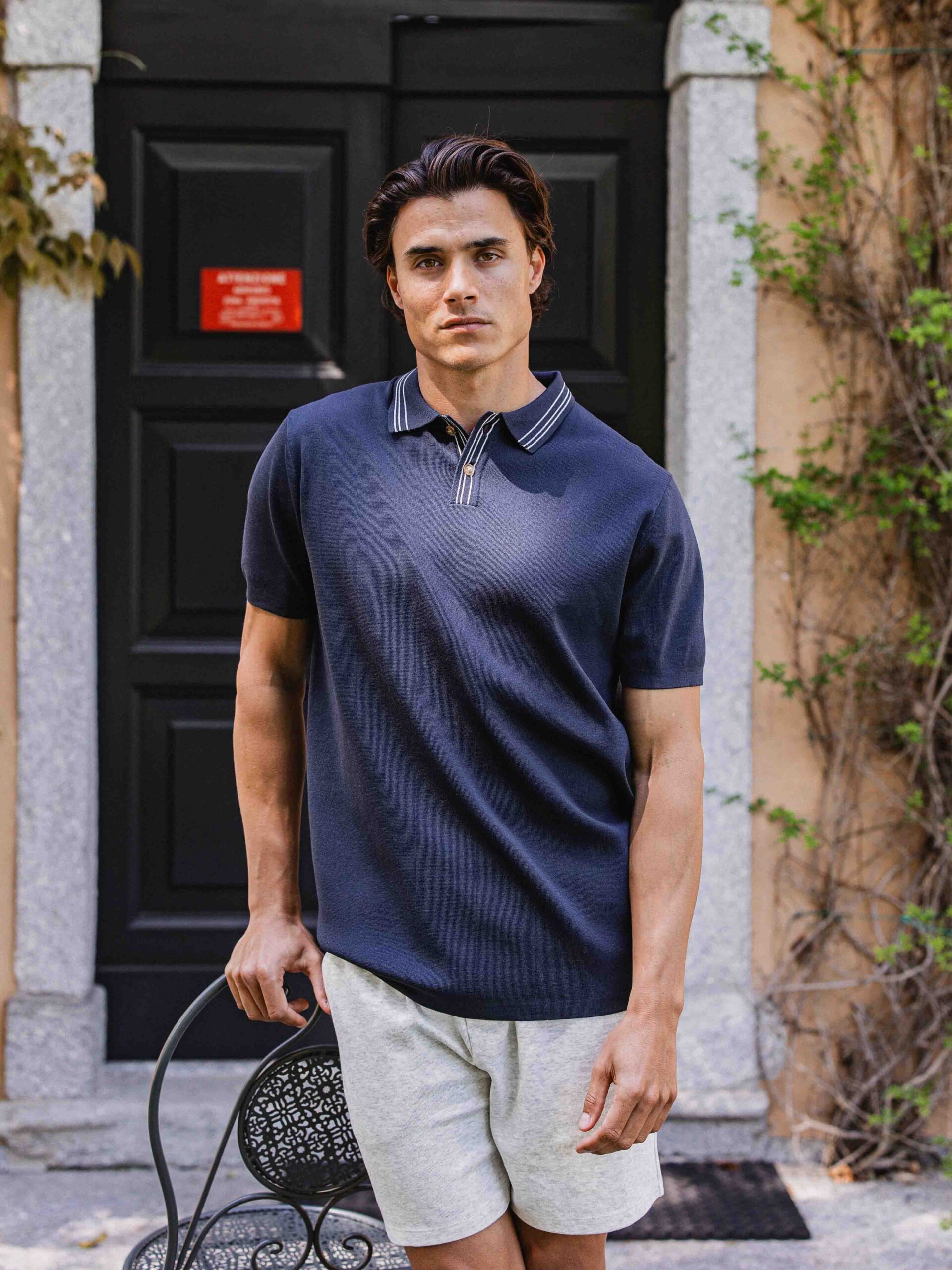 Navy Knit Button Polo 1608 WEAR