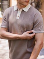Brown Knit Collar Polo