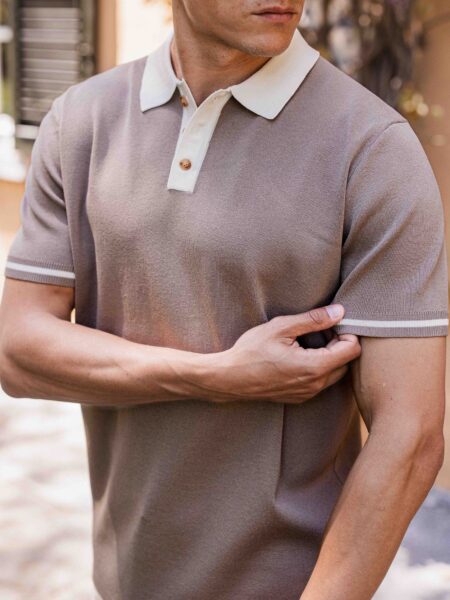 Brown Knit Collar Polo