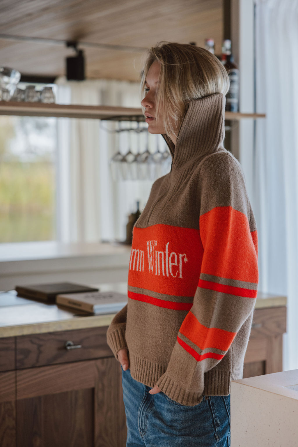Brown Knitted Zipper Sweater 1608 WEAR