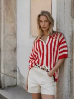 Red/White Crochet Polo
