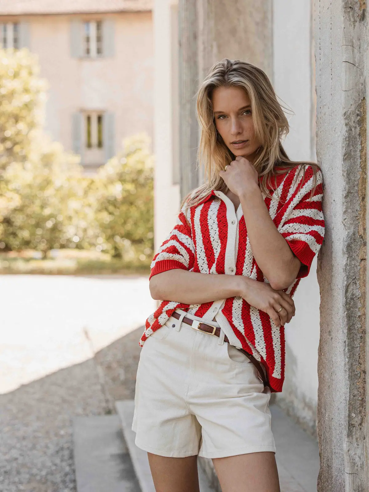 Red/White Crochet Polo 1608 WEAR