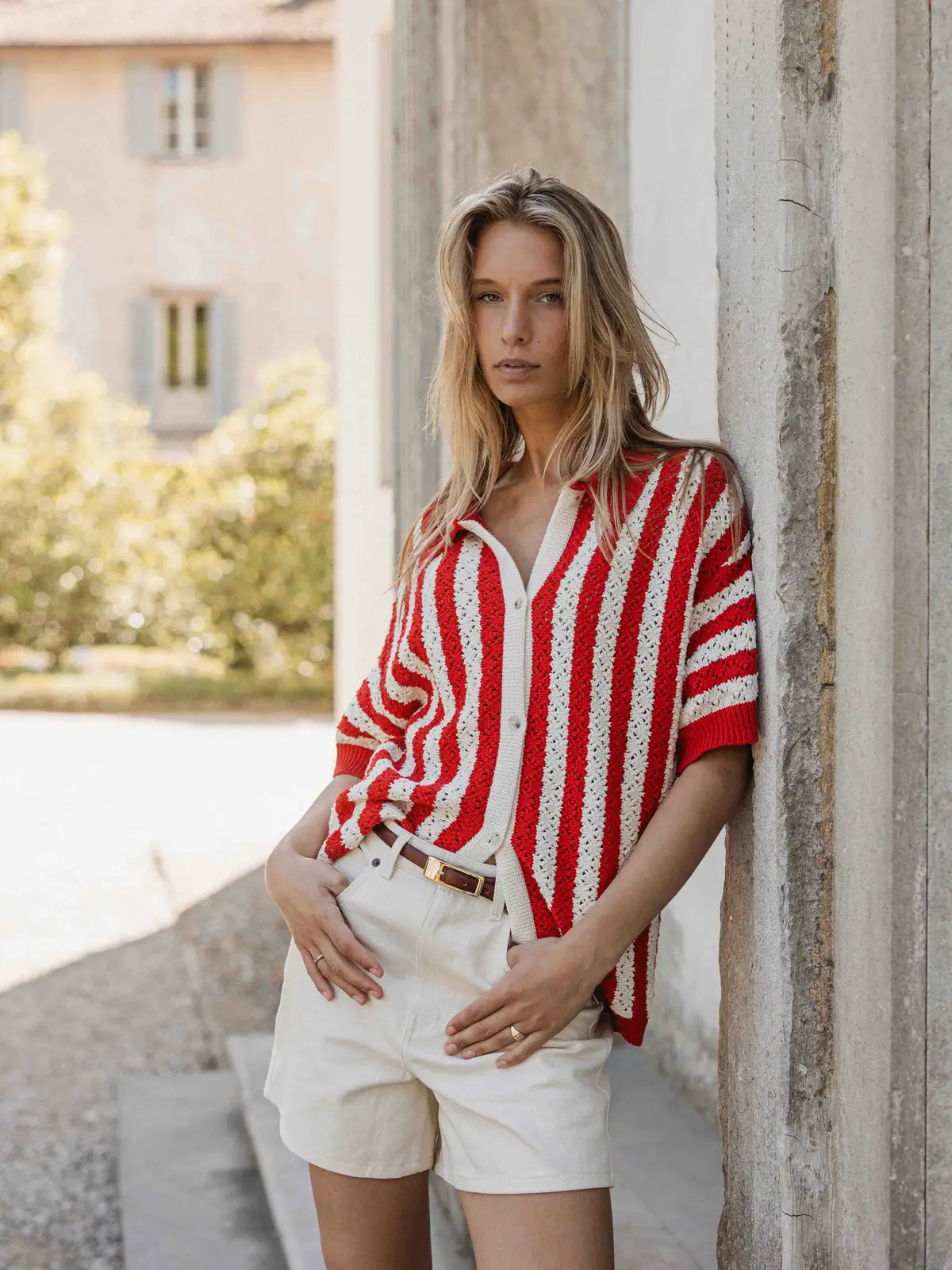 Red/White Crochet Polo 1608 WEAR