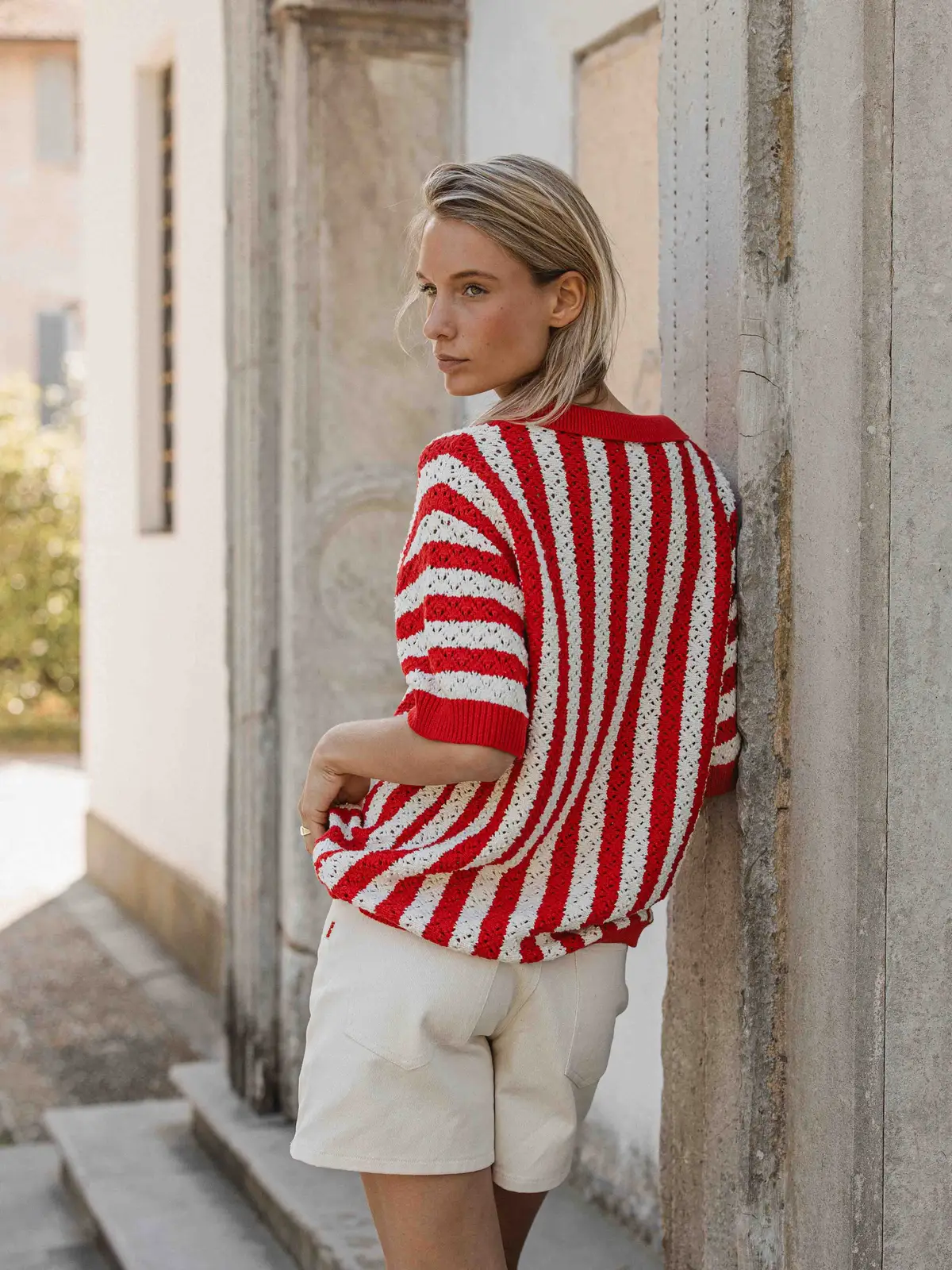 Red/White Crochet Polo 1608 WEAR